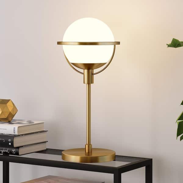 Cieonna 21 in. Brass Finish Globe & Stem Table Lamp with Glass Shade