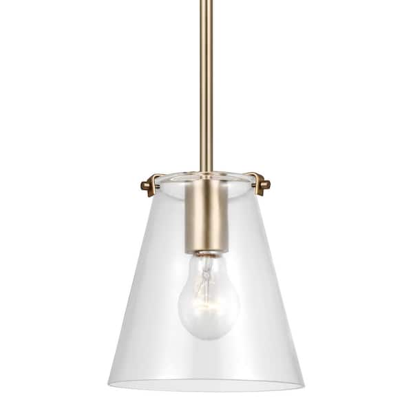 Blaine 1-Light Satin Brass Hanging Pendant with Clear Glass Shade