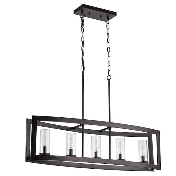 Sylvette 5-Light Oil Rubbed Bronze Kitchen Curved Island Chandelier with Glass Shade