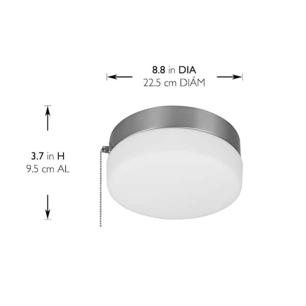 Hanafin 9 in. Light Brushed Nickel Adjustable CCT Integrated LED Flush Mount with Glass Shade and Pull Chain