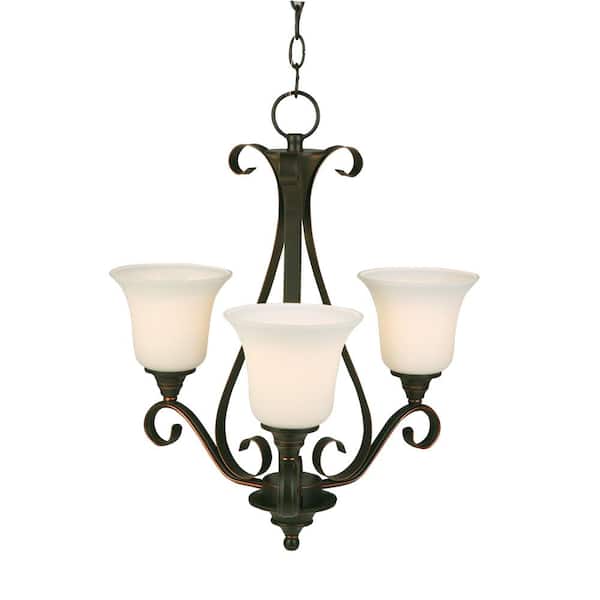 Westwood 3-Light Oil Rubbed Bronze Chandelier with Frosted White Glass Shades