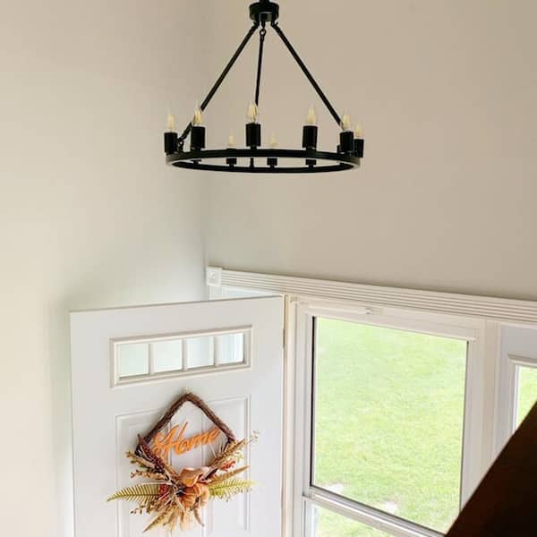 Bismarck 12 -Light Black Unique Wagon Wheel Chandelier with Wrought Iron Accents