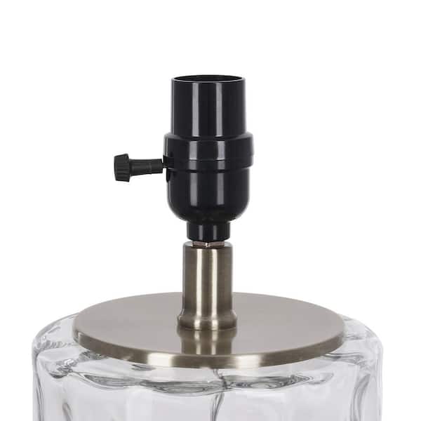 Krislyn 24 in. Clear Water Glass Table Lamp with White Linen Shade