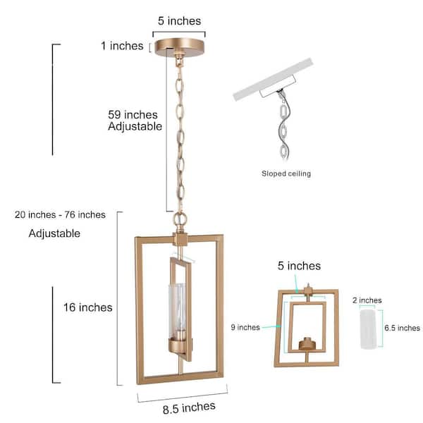 Modern Gold Kitchen Pendant Light, 1-Light Brass Dining Room Chandelier Pendant Light with Clear Glass Shade