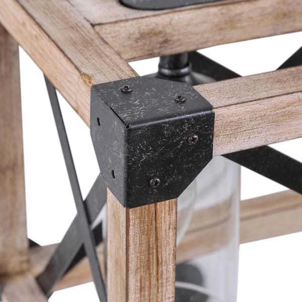 Farmhouse Wood Island Chandelier, Distressed Black Hanging Ceiling Light 4-Light Modern Pendant with Clear Glass Shades