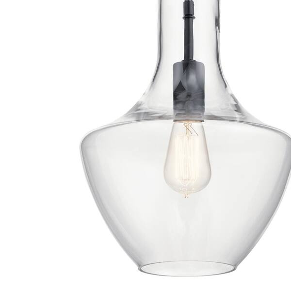 Everly 15.25 in. 1-Light Black Transitional Shaded Kitchen Bell Pendant Hanging Light with Clear Glass