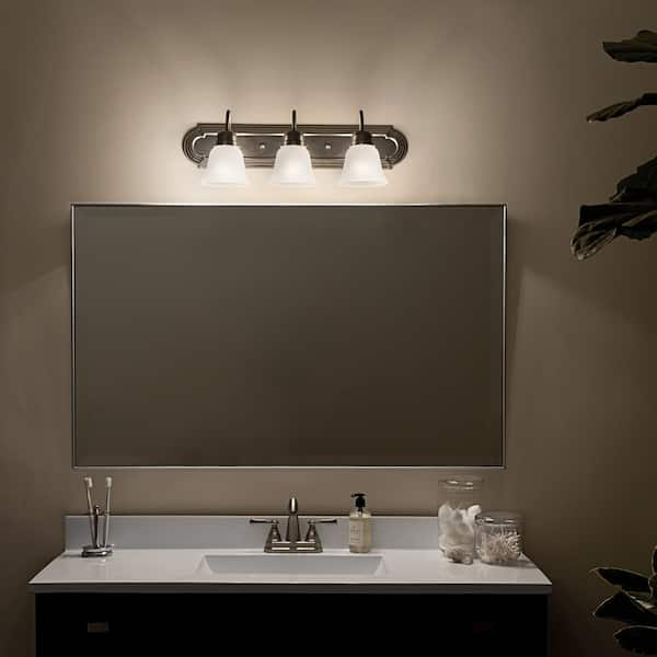 Independence 24 in. 3-Light Brushed Nickel Traditional Bathroom Vanity Light with Frosted Glass Shade