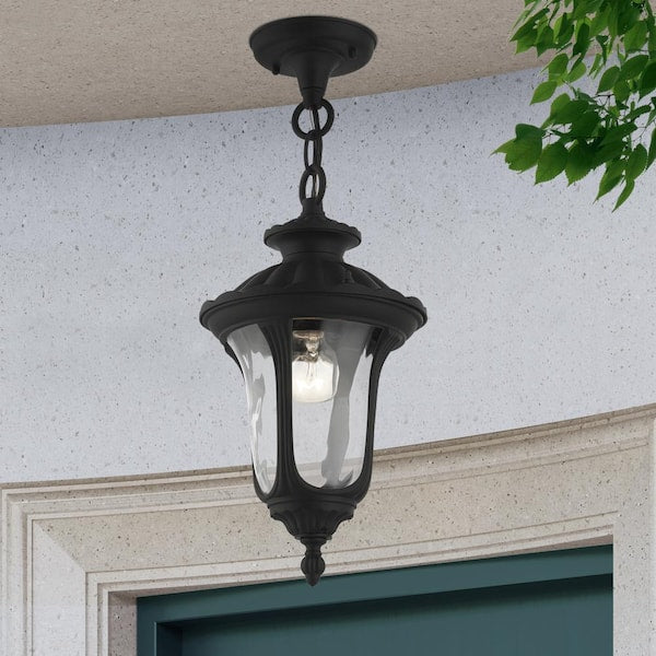 Oxford 1 Light Textured Black Outdoor Pendant Lantern