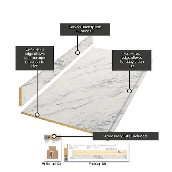 Wilsonart 4 ft. Straight Laminate Countertop Kit Included in Calcutta Marble with Full Wrap Ogee Edge and Backsplash