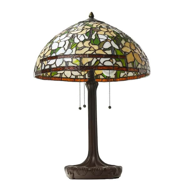 Elena 25.25 in. Antique Bronze Daffodil Tiffany-Style Stained Glass Table Lamp