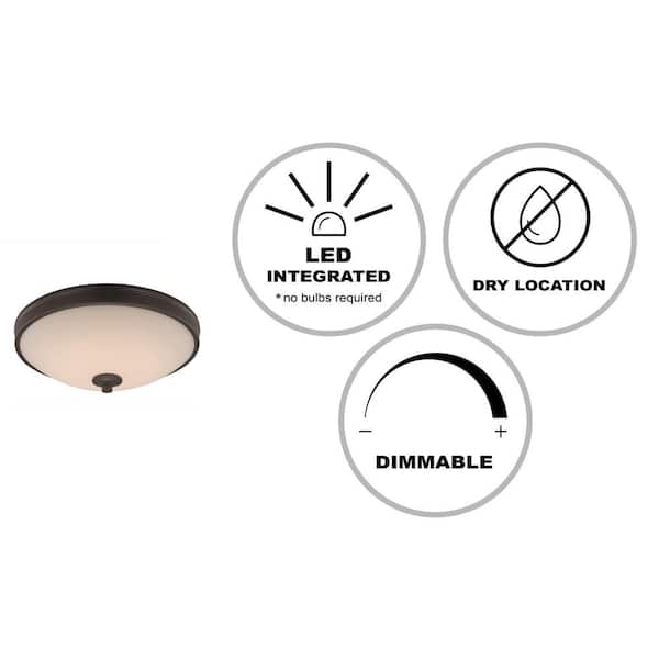 13 in. Integrated LED Oil Rubbed Bronze Flush Mount Ceiling Light Fixture with Frosted Glass