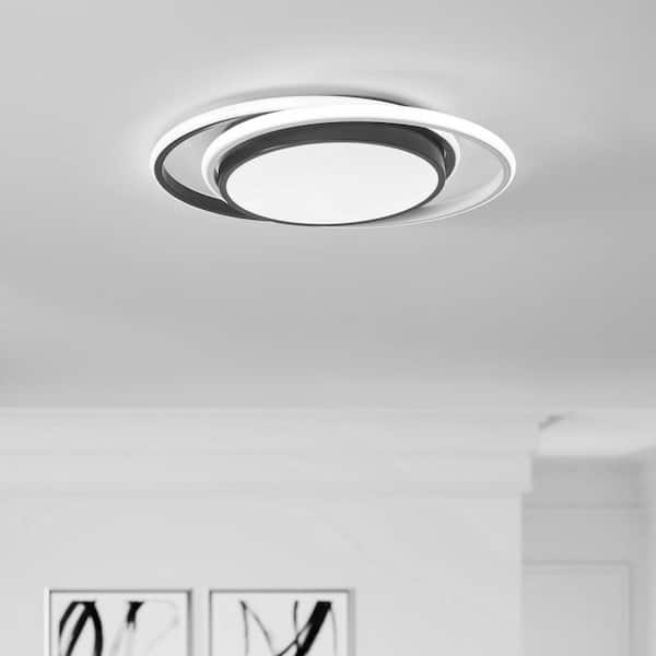 18.89 in. 3-Light Black Modern Smart Circle 42-Watt Integrated LED Flush Mount Ceiling Lighting