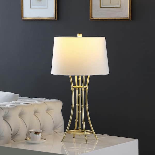 29.25 in. Kiara Modern Satin Brushed Gold Bamboo Metal Table Lamp