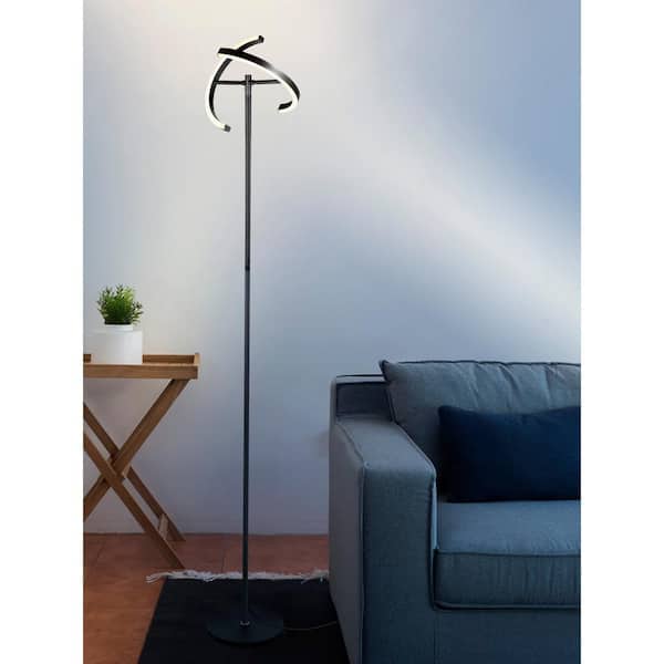 Halo Split 72 in. Classic Black LED Torchiere Floor Lamp