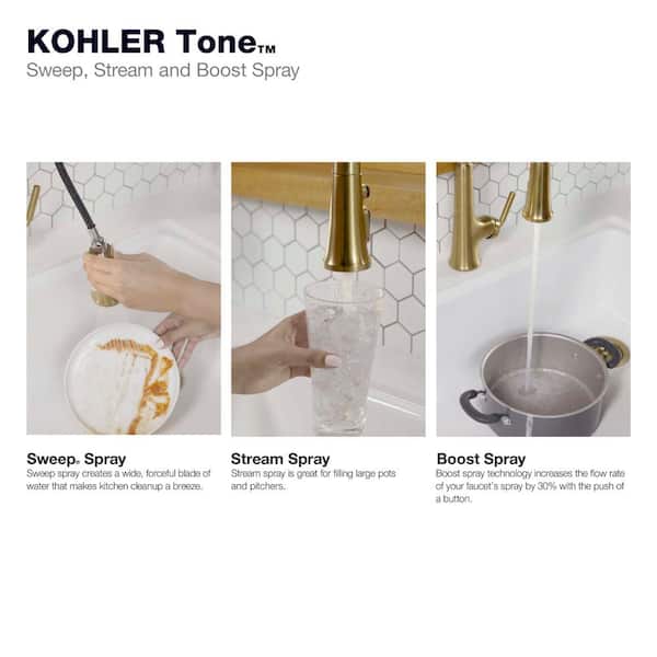Tone Single Handle Pull Down Sprayer Kitchen Faucet in Vibrant Brushed Moderne Brass