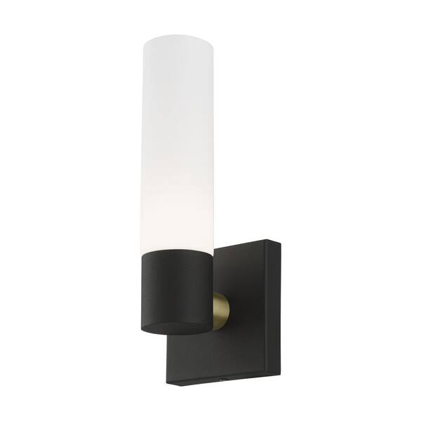 Aero 1 Light Textured Black ADA Wall Sconce with Hand Blown Satin Opal White Twist Lock Glass