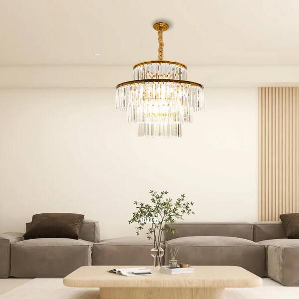 23.62 in. 10-Light 4-Tier Gold Modern Luxury K9 Crystal Pendant Light(Without Remote Control)