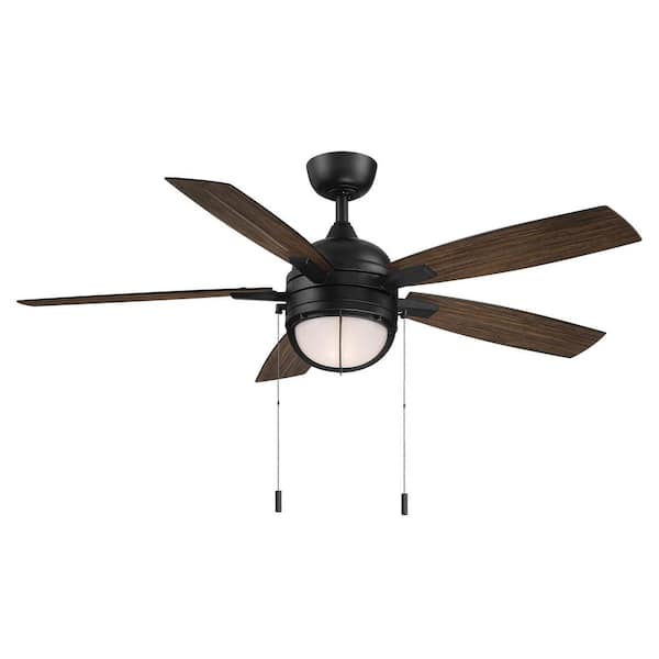 Seaport II 52 in. Indoor/Outdoor Wet Rated Matte Black Ceiling Fan with LED Bulbs Included