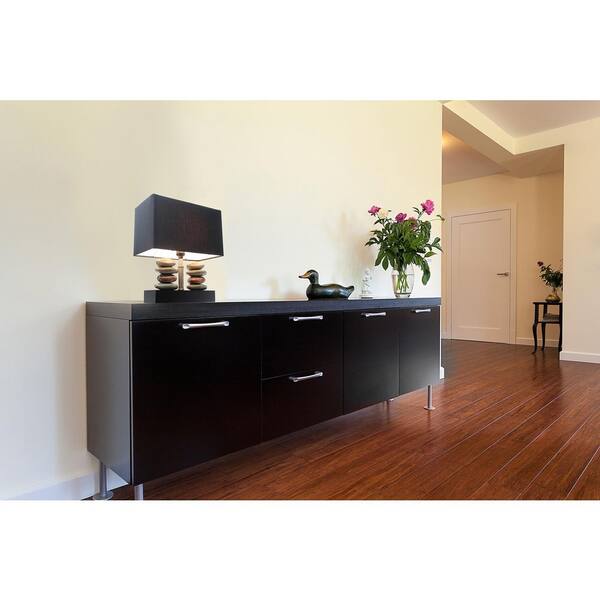 Monterey 14.5 in. Rectangular Dual Stacked Stone Ceramic Table Lamp with Black Shade