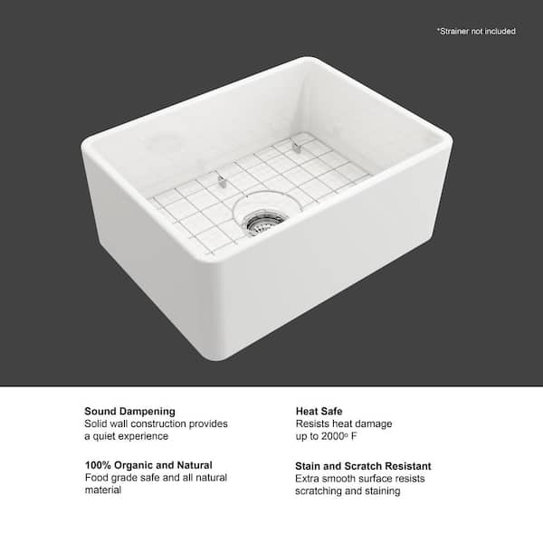 Farmhouse Apron-Front Fireclay 24 in. Single Bowl Kitchen Sink in White with Bottom Grid