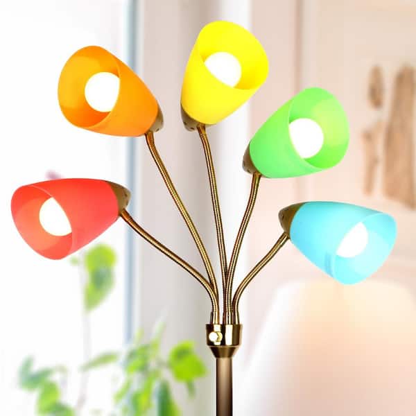 Medusa 72 in. Brass LED Floor Lamp with 5 Interchangeable Color and White Shades