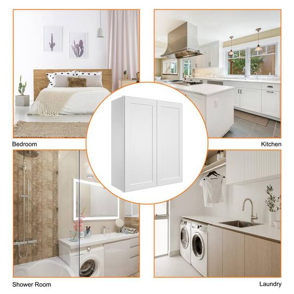 24 in. W X 12 in. D X 42 in. H in Shaker White Plywood Ready to Assemble Wall Kitchen Cabinet