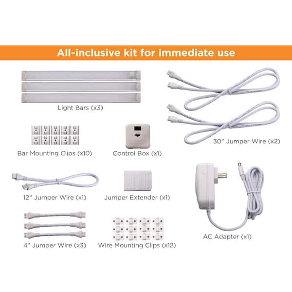 9 in. LED Warm White 2700K, Dimmable, 3-Bar Under Cabinet Lights Kit with Hands-Free On/Off (Tool-Free Plug-in Install)