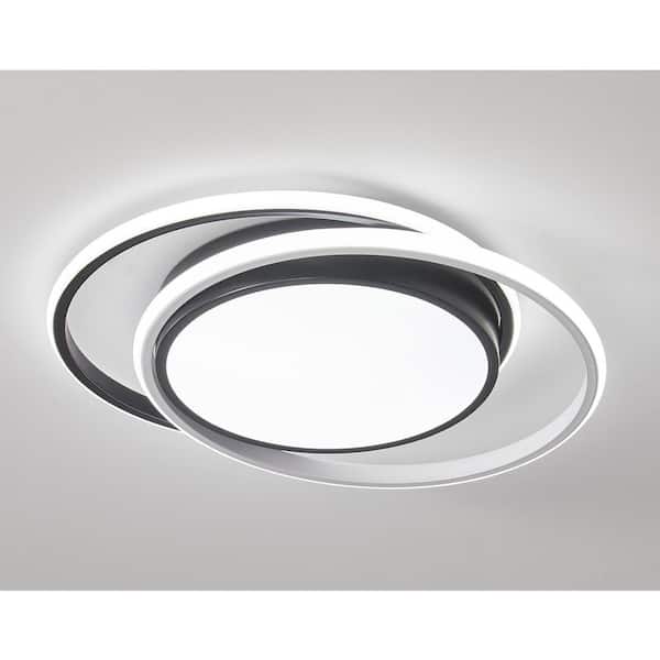 18.89 in. 3-Light Black Modern Smart Circle 42-Watt Integrated LED Flush Mount Ceiling Lighting