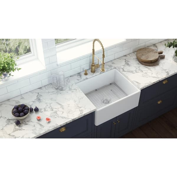 White Fireclay 23 in. Single Bowl Farmhouse Apron Kitchen Sink