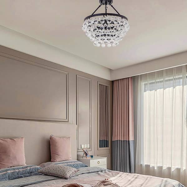 Jackson 17.5 in. 5-Light Black Semi-Flush Mount With Crystal