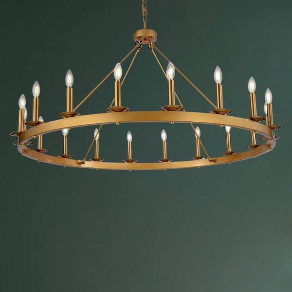 18-Light Gold Candle Style Wagon Wheel Chandelier