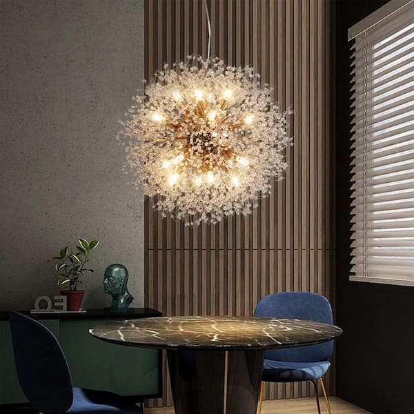 16-Light 23.5 in. Dia Gold Dandelion Firework Chandelier Crystal Starburst Pendant Light