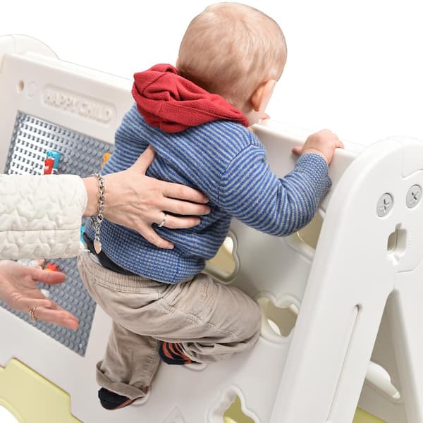 5-In-1 Light Green HDPE Indoor Playset with Tunnel, Climber, Whiteboard, Toy Building Block Baseplates