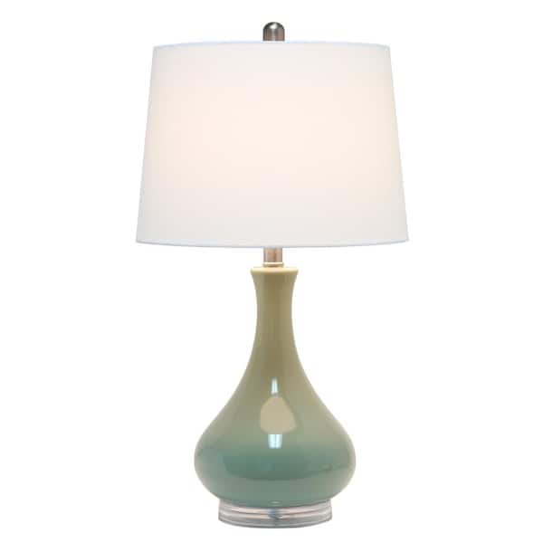 26.25 in. Sage Green Classix Modern Ceramic Droplet Table Lamp with White Fabric Shade