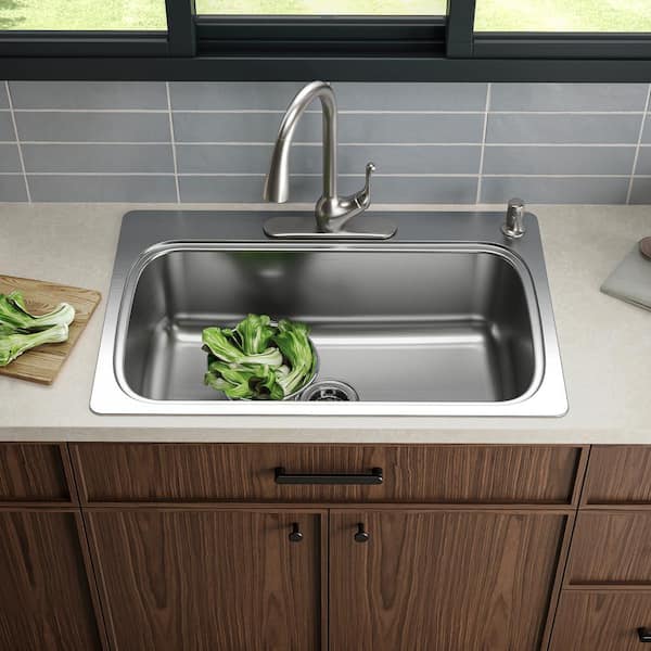 Verse 33 in. Drop-in Single Bowl 18 Gauge Stainless Kitchen Sink with 4 Faucet Holes
