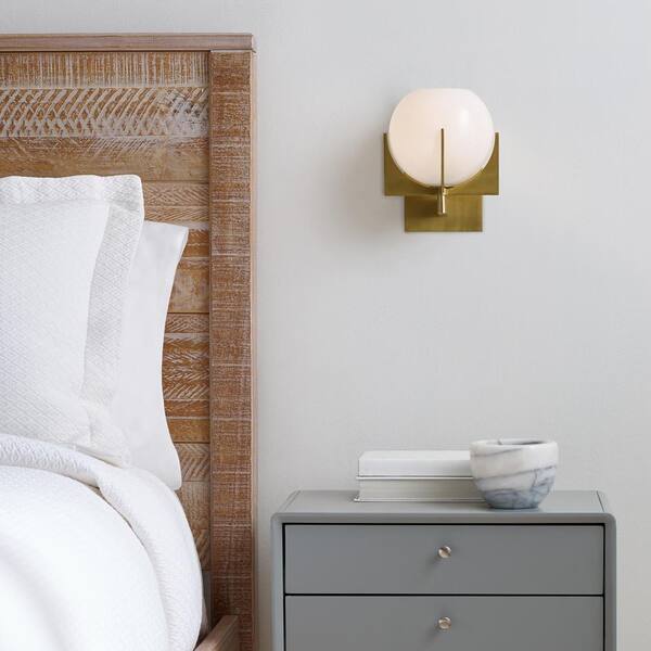 Abbott 4.5 in. Burnished Brass Sconce with Round Milk Glass Shade