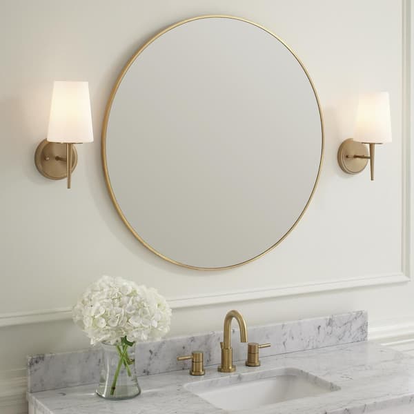 Driscoll 1-Light Modern Satin Brass Wall/Bath Sconce with Inside White Painted Etched Glass