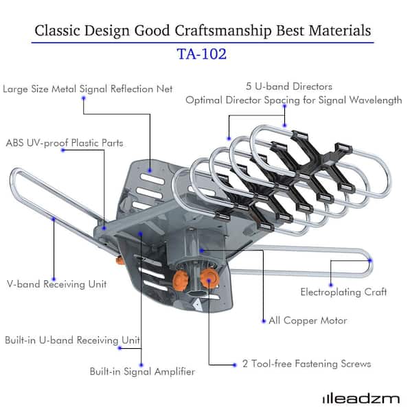 Digital Outdoor Amplified HD TV Antenna UHF/VHF 360-Degree Rotate