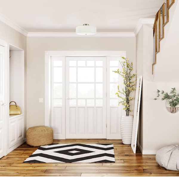 Kyle 15.9 in. 2-Light Matte Brass Semi-Flush Mount with White Linen Shade