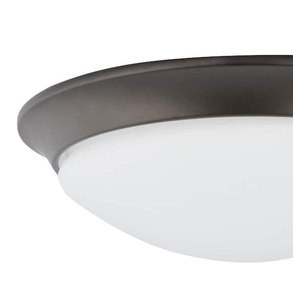 11 in. 120-Watt Equivalent Satin Bronze 2700K CCT LED Ceiling Light Flush Mount with Frosted White Glass Shade