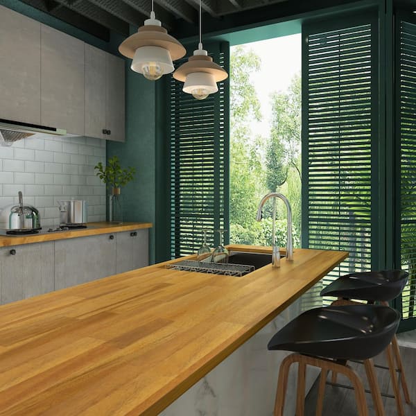 8 ft. L x 40 in. D, Acacia Butcher Block Island Countertop in Golden Teak with Square Edge