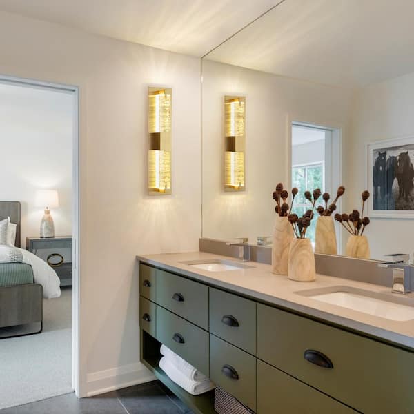 Modern 1-Light Gold Dimmable LED Wall Sconce Wall Lighting with Crystal Bubble Glass Shade