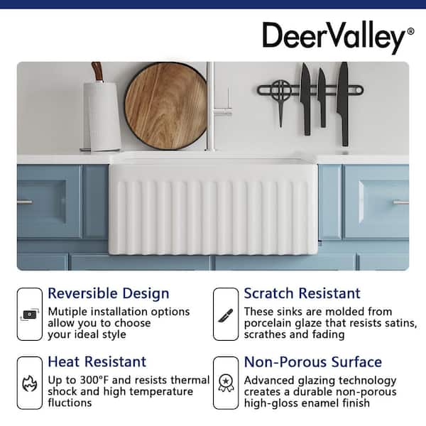 Perch 24 in. Farmhouse Apron Front Single Bowl Kitchen Sink in White Ceramic, Grid and Strainer Included