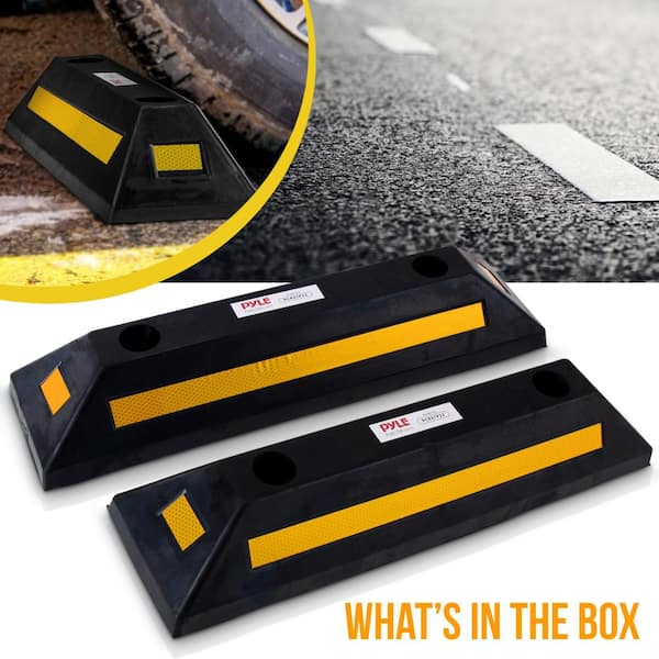 Vehicle Wheel Stops - Car and Truck Parking Curb Tire Stops, Heavy Duty Rubber Parking Tire Blocks (Pair)