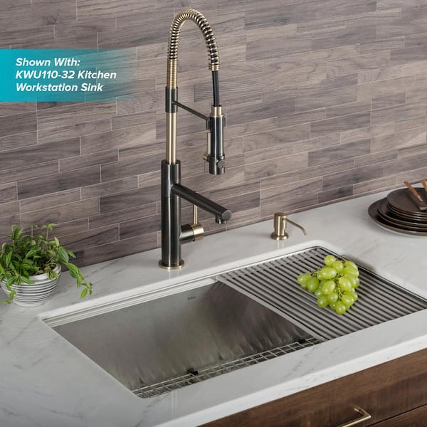 Artec Pro Single Handle Pull Down Sprayer Kitchen Faucet with Pot Filler in Black Stainless Steel/Brushed Gold