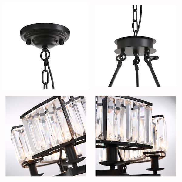 6-Light Black Modern Crystal Chandelier Drum Island Adjustable Hangding Semi Flush Mount Ceiling Light