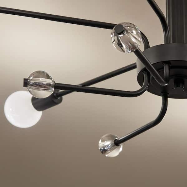 Ocala 41.25 in. 6-Light Black Living Room Art Deco Semi-Flush Mount Ceiling Light with Clear Crystal