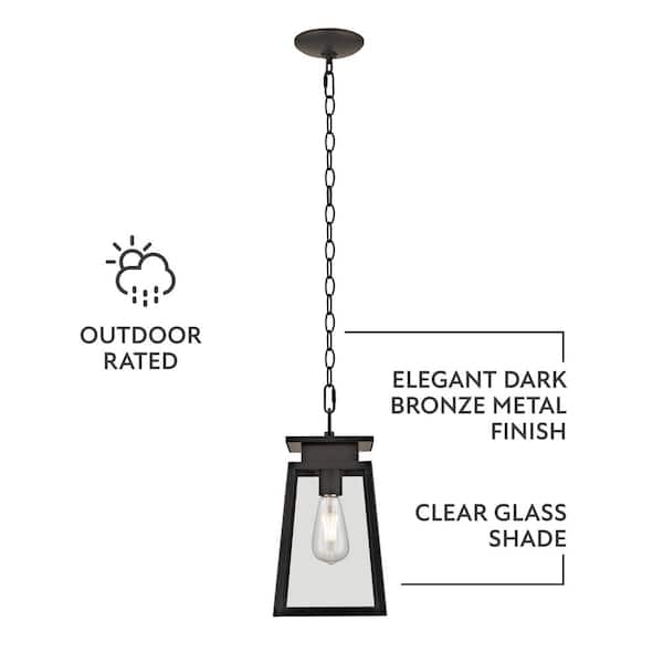 1-Light Transitional Outdoor Pendant, Textured Dark Bronze
