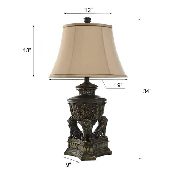 34 in. Majestic Gold Table Lamp with Cream Fabric Shade