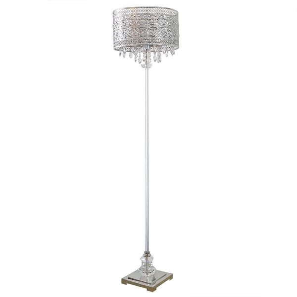 Brielle 60.5 in. Silver Floor Lamp with Polished Nickel and Crystal Shade